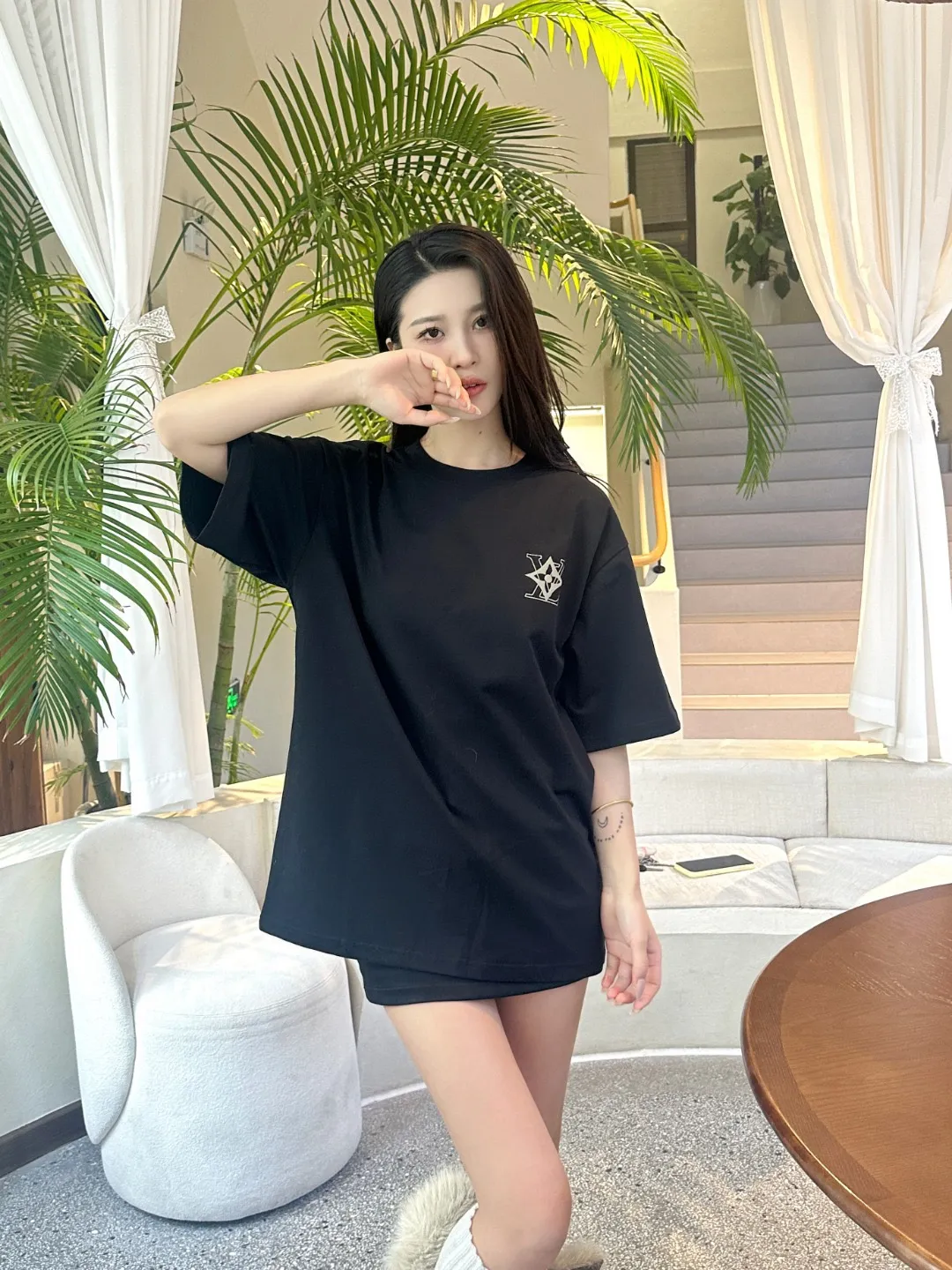 Louis Vuitton/Louis Vuitton back four-leaf clover signature foam printed short sleeves
